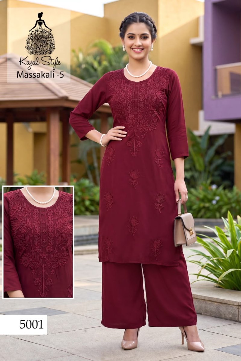 Massakali Vol 5 By Kajal Style Rayon Lucknowi Kurti With Bottom